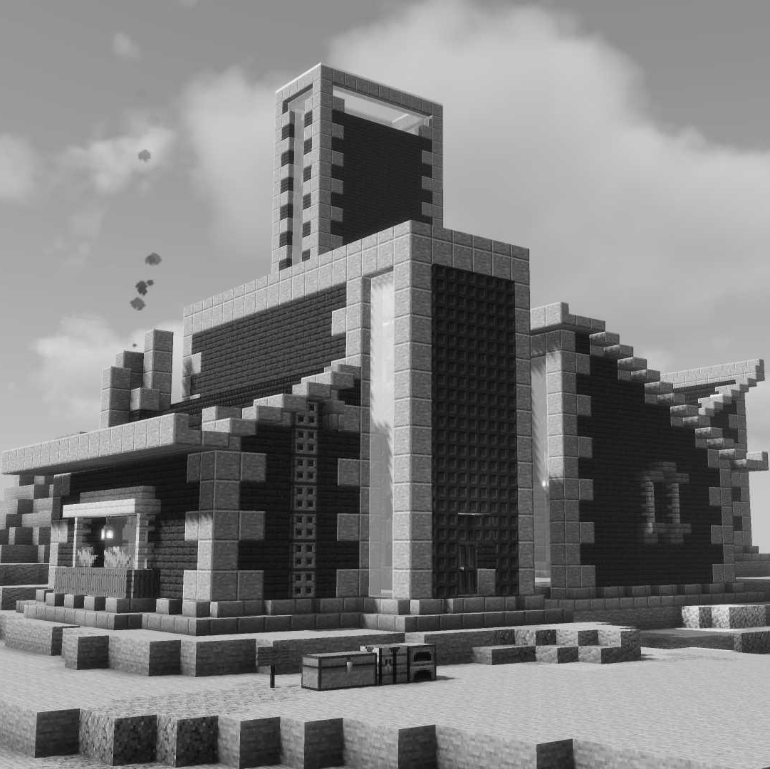 A black and white picture of the spawn hall from Grindergard 1 point 0.