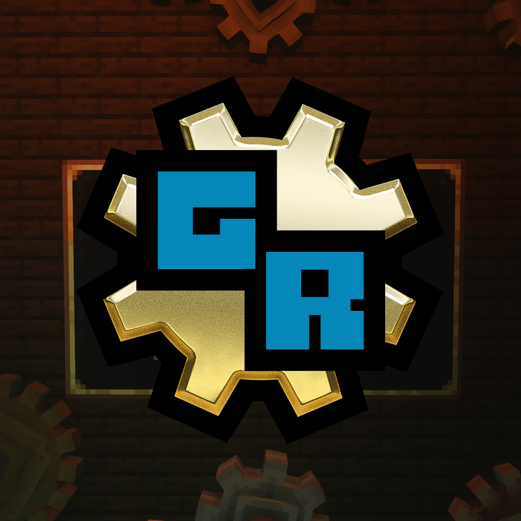 A logo of a gold-colored gear with the letters G and R superimposed over it.